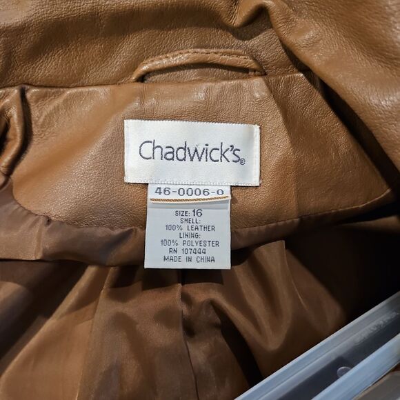 Vintage Chadwick's Tan 100% Leather Pantsuit sz 16 See all Photos - Picture 15 of 17
